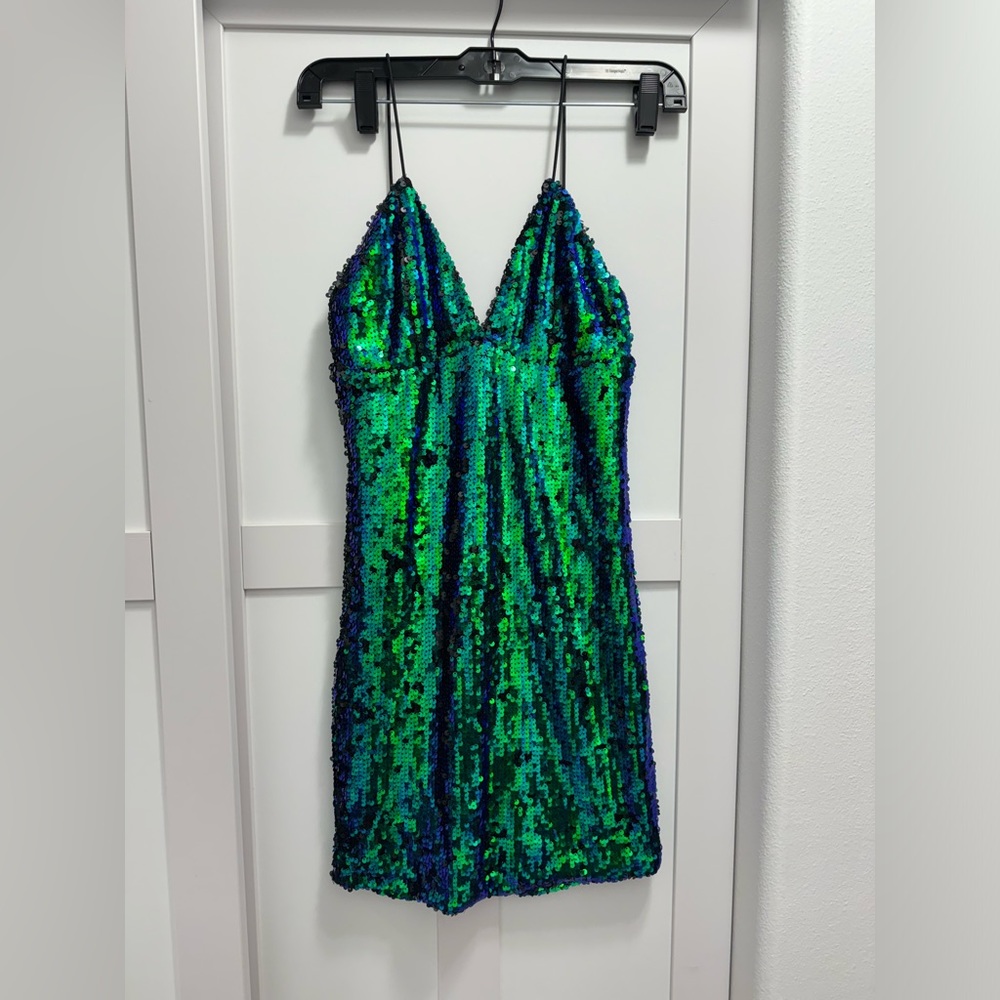 Lulus Sequin Mini Dress -green/blue